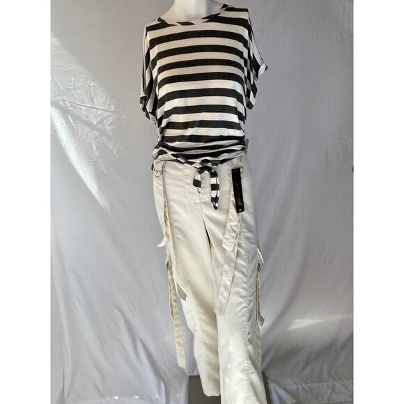 Like an Angel Pants Size M Ivory Strap Details Flex Waist Pockets - Picture 1 of 10